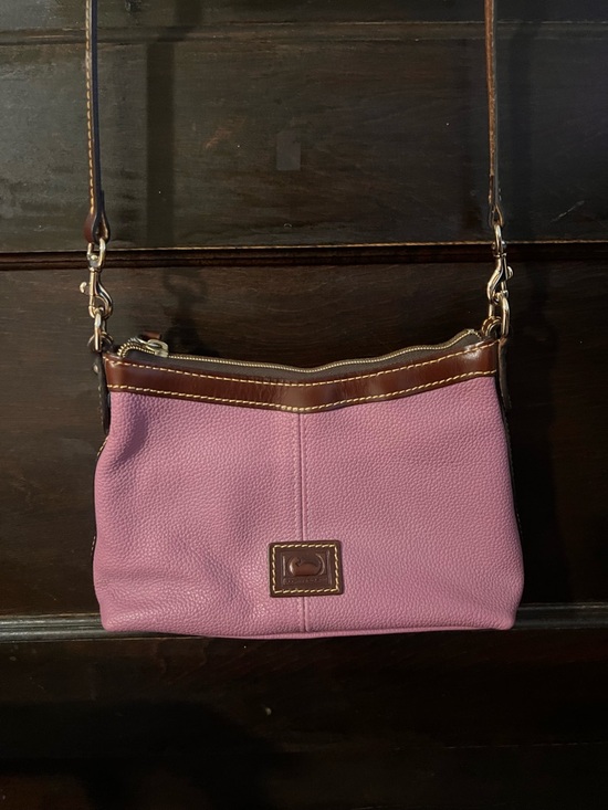 Dooney & Bourke Handbags - Dooney & Bourke Mauve Pebbled Leather Crossbody with Brown Trim